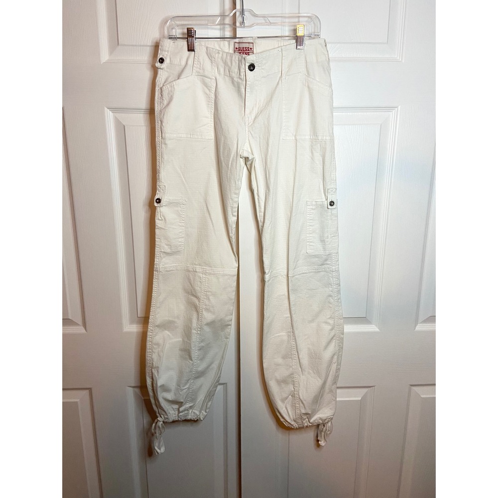 Guess Jeans White Cargo Pants Balloon Leg Drawstring Ankle Size 29 QP64U159